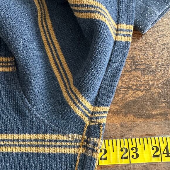 Toad Co Waffle Knit Thermal Shirt Mens Large Striped Blue Tan Organic Cotton EUC - Picture 3 of 8